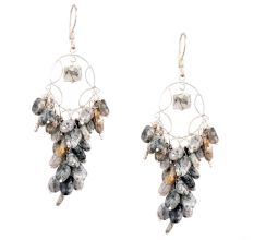 Grey Bead Nugget Cluster 92.5 Sterling Silver Drop Earrings