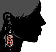 Round Orange Beads 92.5 Sterling Silver Fashion Chandelier Earrings