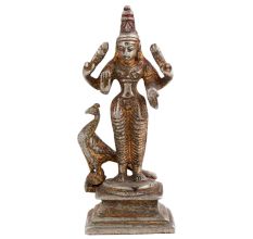 Brass God Karthikeya Statue Beautiful Peacock In Nickel Finish