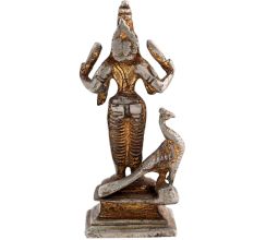 Brass God Karthikeya Statue Beautiful Peacock In Nickel Finish