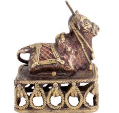 Brass Nandi Bull On Decorative Platform Showpiece