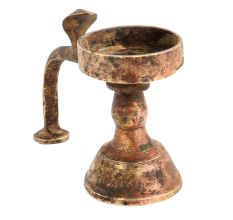 India Brass Oil Lamp With Cobra Head With Long Handle
