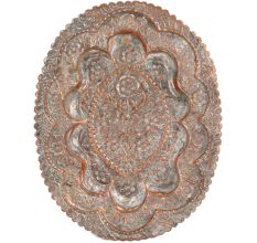 Vintage Copper Oval Tray Scalloped Edge And Carved floral Foliage Pattern