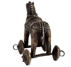 Traditional Brass Horse Temple Toy On Wheels