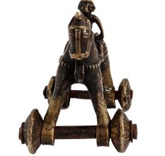 Highly Decorative Brass Rider On Horse With Wheels Temple Toy