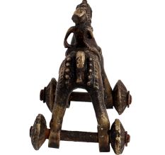 Highly Decorative Brass Rider On Horse With Wheels Temple Toy