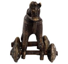 Indian Brass Temple Toy Soldier Rider Horse On Wheels