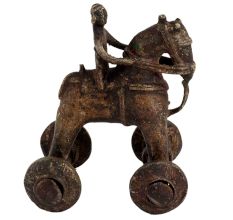 Brass Primitive Temple Toy Of Rider On Big Wheels