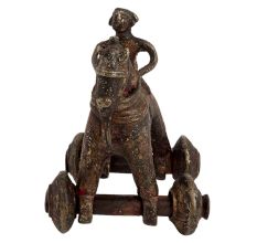 Brass Primitive Temple Toy Of Rider On Big Wheels