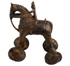 Brass Rider On Horse On Wheels Temple Figure