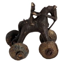 Brass Horse Temple Toy With Rider On Wheels