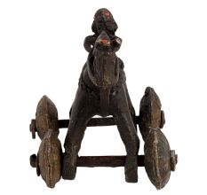 Brass Horse Temple Toy With Rider On Wheels
