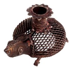 Brass Dokra Art Jali Design Tortoise Candle Holder