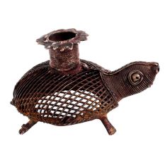 Brass Dokra Art Jali Design Tortoise Candle Holder
