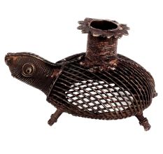 Brass Dokra Art Jali Design Tortoise Candle Holder