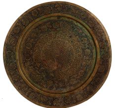 Golden Brass Peacock Enameled Wall Plate