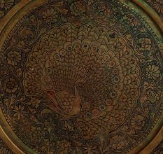 Golden Brass Peacock Enameled Wall Plate