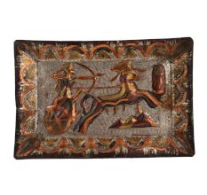 Hand Painted Egyptian Brass Decoration Tray Animal Hunting Scene
