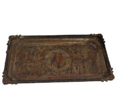 Brass Rectangular Tray  Hand Painted Pharaoh And Chario Pictures