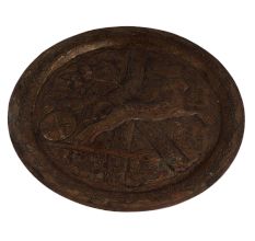 Brass Oval Egyptian King Hunting Rider On Horse Wall Hanging Plate
