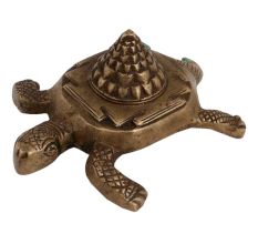 Brass Shree Mantra on Tortoise Back Good Luck Statue