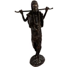 Brass African Farmer Statue standing with stick