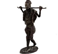 Brass African Farmer Statue standing with stick