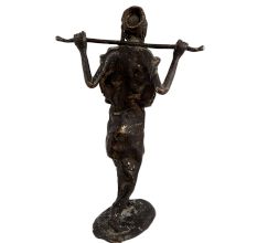 Brass African Farmer Statue standing with stick