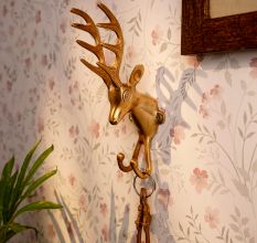Exquisite Brass Deer Head  With Antlers And Twin Hook