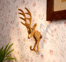Exquisite Brass Deer Head  With Antlers And Twin Hook