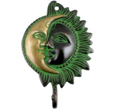 Brass Designer Sun Moon Wall  Hook With Patina