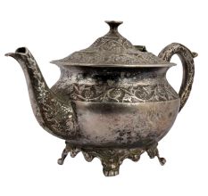 Ornate Brass Short Tea Or Coffee Pot With Stout In Silver polish