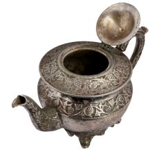 Ornate Brass Short Tea Or Coffee Pot With Stout In Silver polish