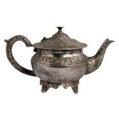 Ornate Brass Short Tea Or Coffee Pot With Stout In Silver polish