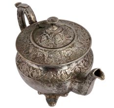 Ornate Brass Short Tea Or Coffee Pot With Stout In Silver polish
