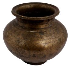 Brass Holy Water Pot With Carved Floral Design