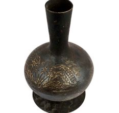 Black Brass Vase With Palm Tree And Mountains Design