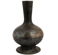 Black Brass Vase With Palm Tree And Mountains Design