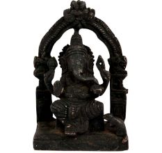 Black Brass Sitting Ganesha Statue With Prabhavali