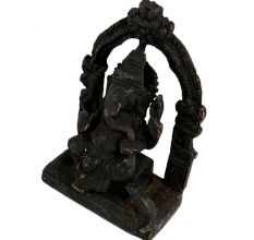 Black Brass Sitting Ganesha Statue With Prabhavali