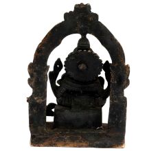 Black Brass Sitting Ganesha Statue With Prabhavali