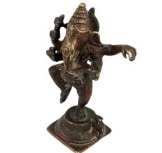 Brass Dancing Ganesha With Mooshak