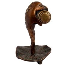 Funny Brass Weight Lifting Frog Statue Standing On Leaf