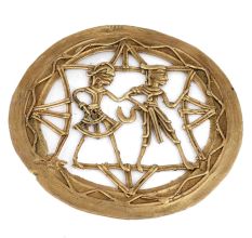 Round Brass Dhokra Wall Hanging Of Farmer Couple With Their Tools