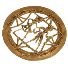 Round Brass Dhokra Wall Hanging Of Farmer Couple With Their Tools