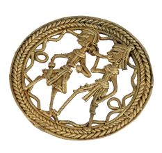 Round Brass Dhokra Wall Art Man With Trumpet Dancing Lady