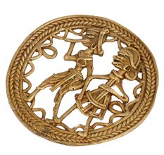 Brass Tribal Couple Round Wall Art With Tribal Design