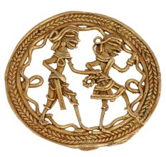 Brass Dhokra Wall Art Tribal Couple Romantic Mood With Decorative Border