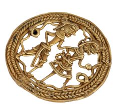 Indian Brass Dhokra Tribal People Hunting Wall Hanging