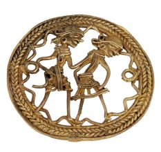 Round Brass Dhokra Wall Art Of Tribal Dancing Couple